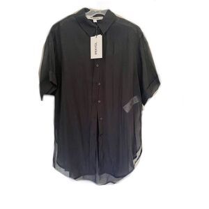 New Ipekyol Black Semi Sheer Short Sleeve Button Up Shirt Sz 4 Oversized
